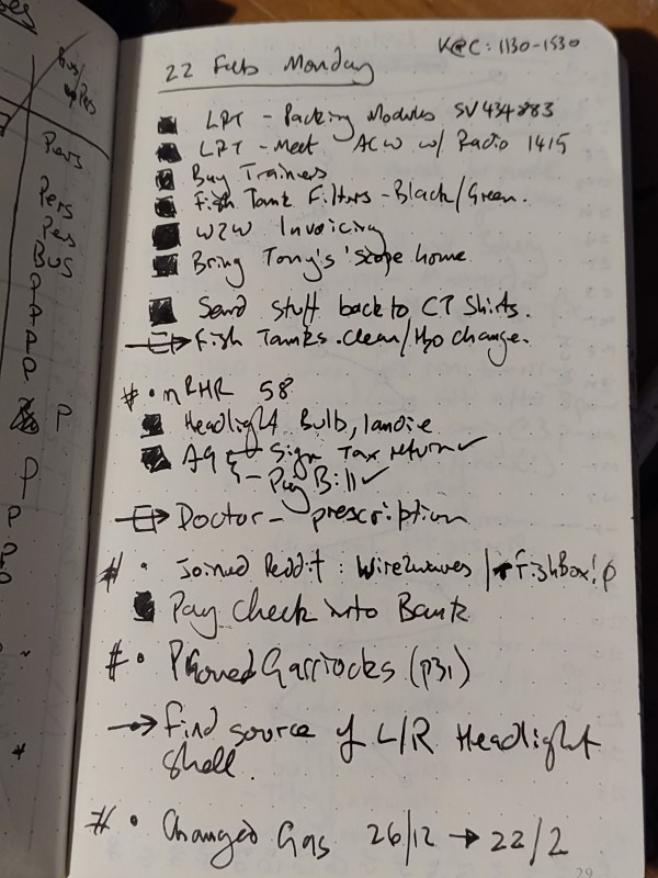 *my first bullet journal entry 22 February 2016*